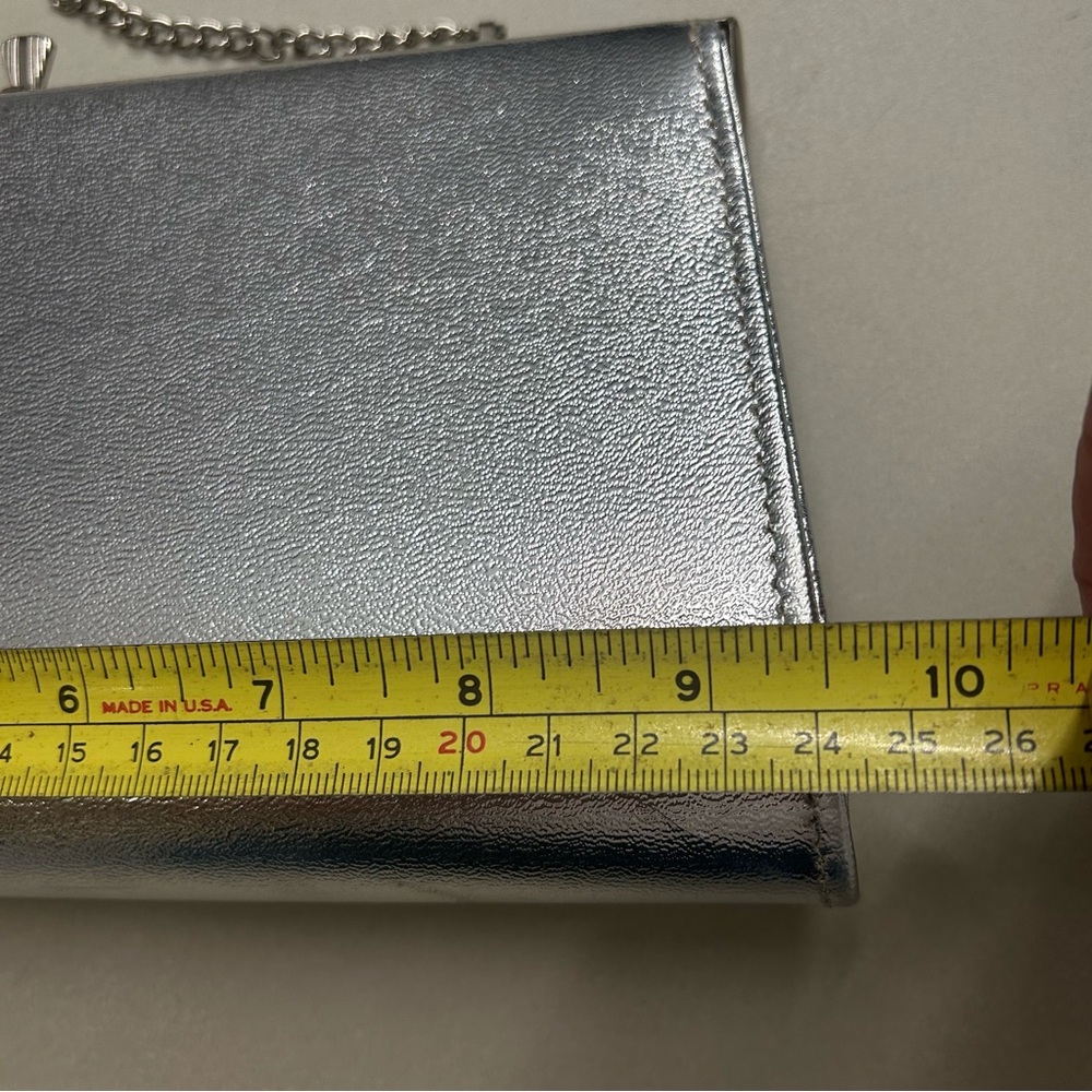 Silver Lame Clutch Bag with Chain Strap - Picture 7 of 9